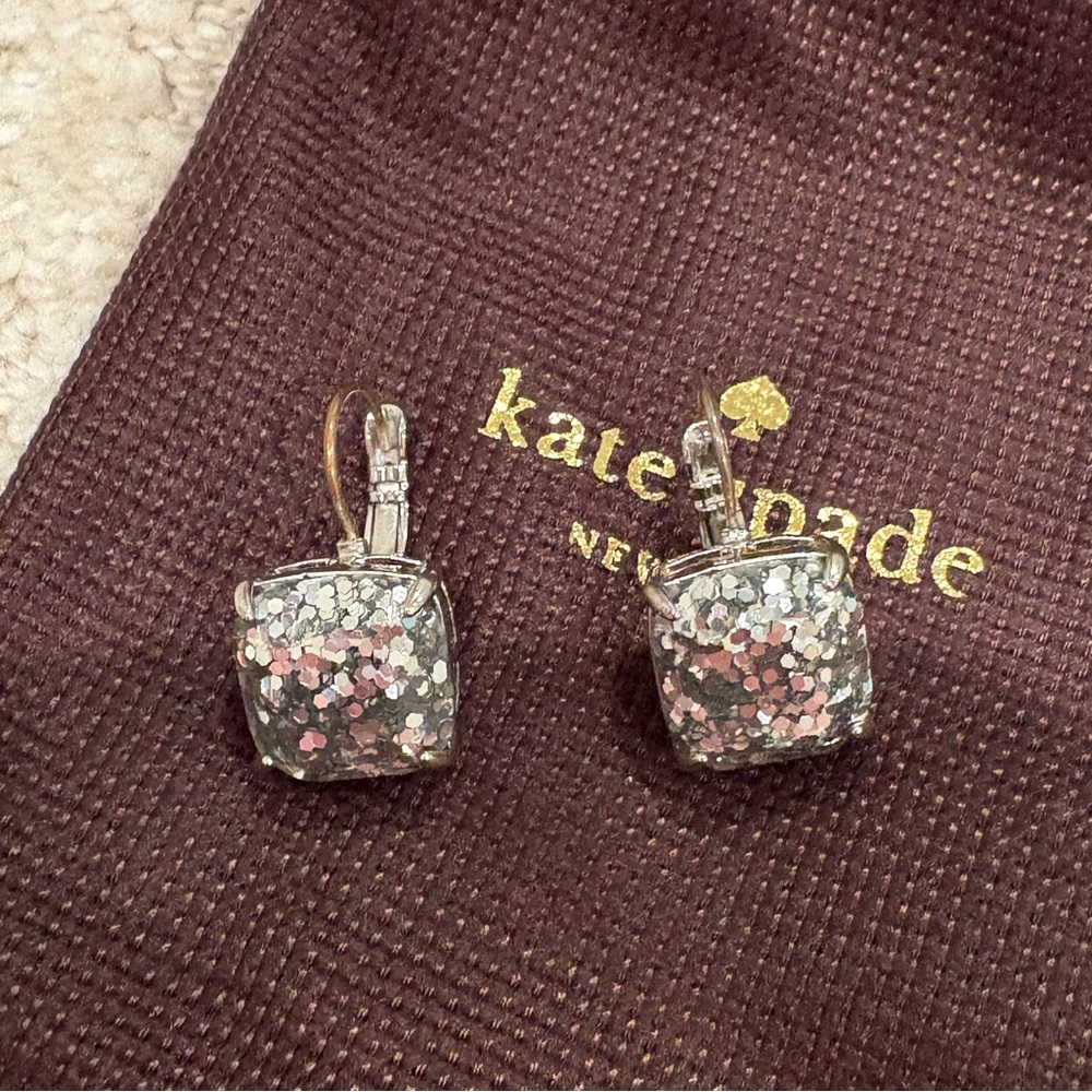 NWOT New Kate Spade Glitter Silver Drop Earrings